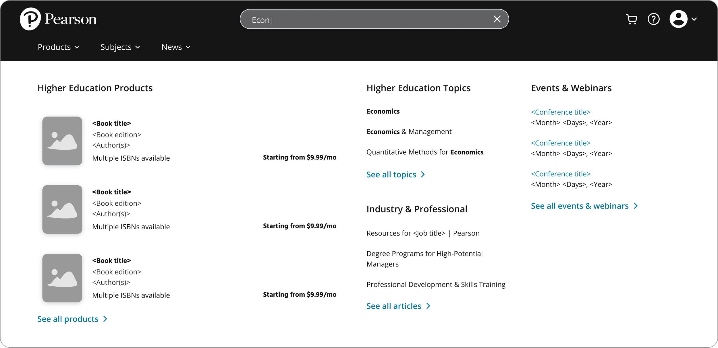 Federated search mega menu concept